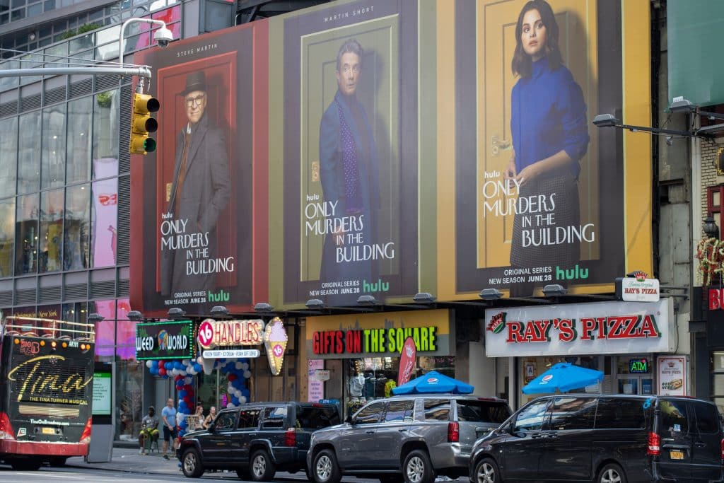 Sign for "Only Murders in the Building" in Times Square