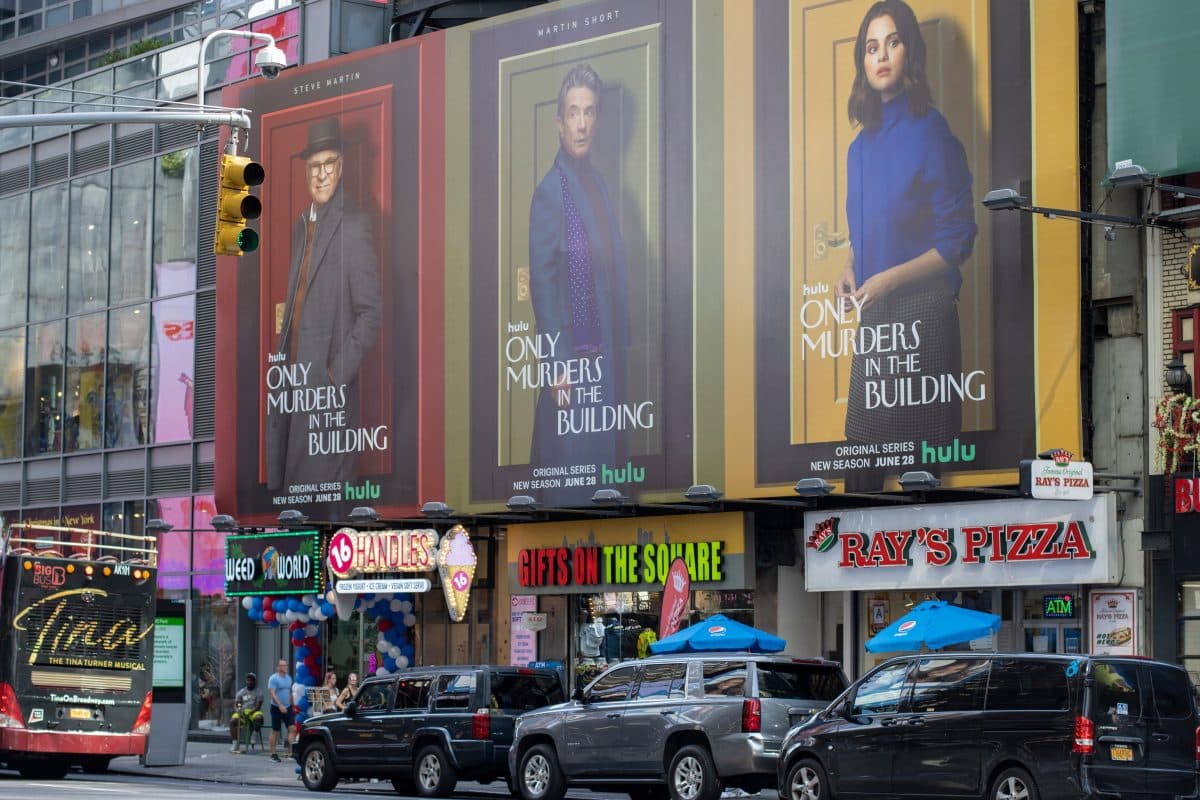 Sign for "Only Murders in the Building" in Times Square